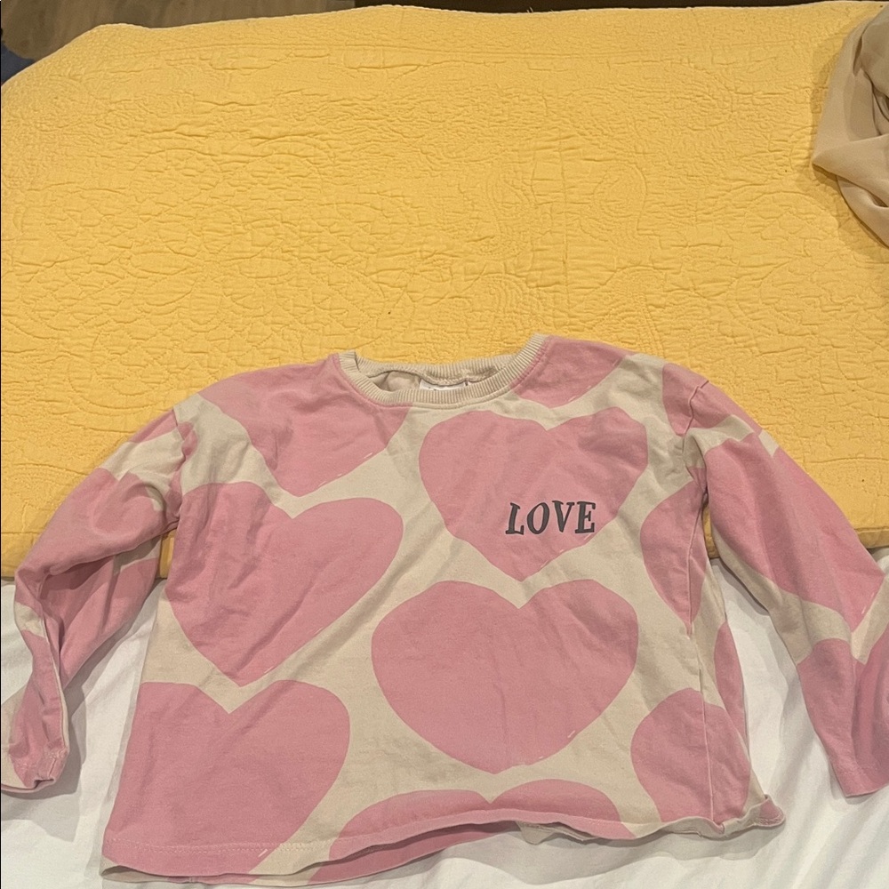 Zara Pink and Cream Love Heart Long Sleeve Tee
